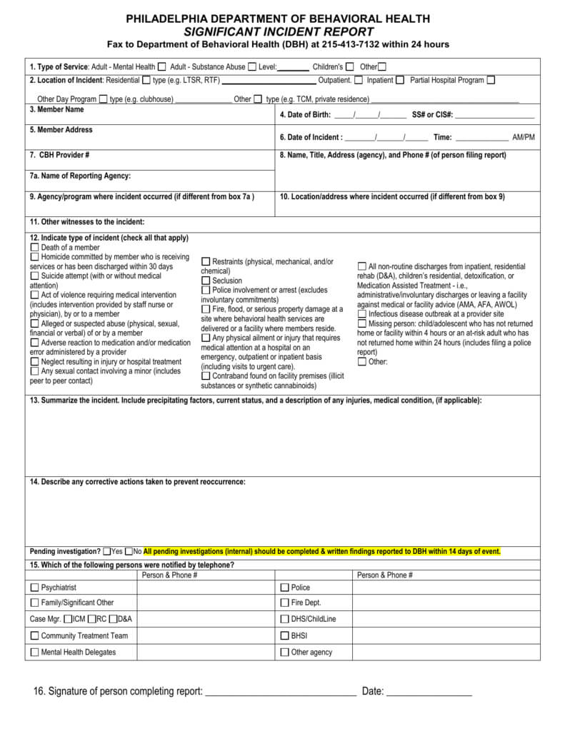 Significant Incident Report Form Inside Medication Incident Report Form Template