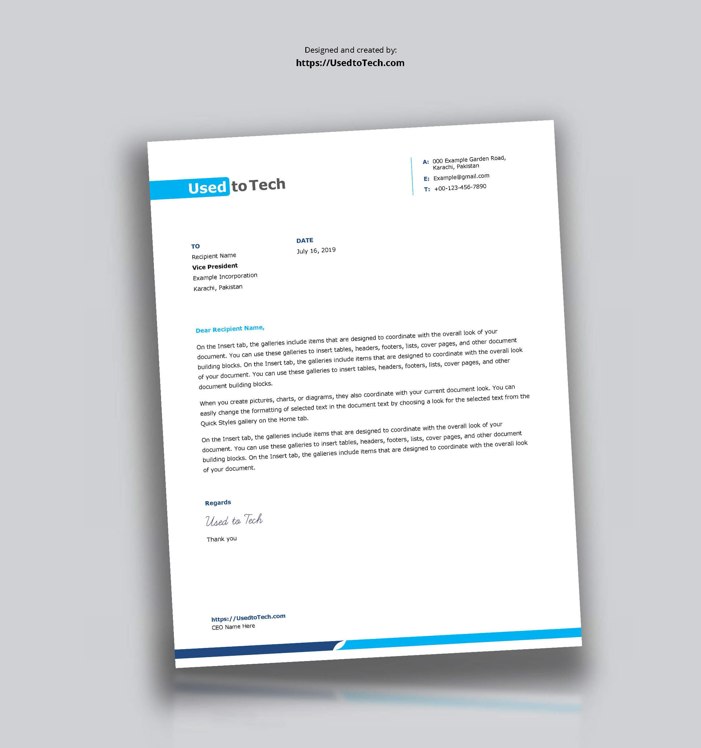 Simple And Clean Word Letterhead Template – Free – Used To Tech Intended For Free Letterhead Templates For Microsoft Word