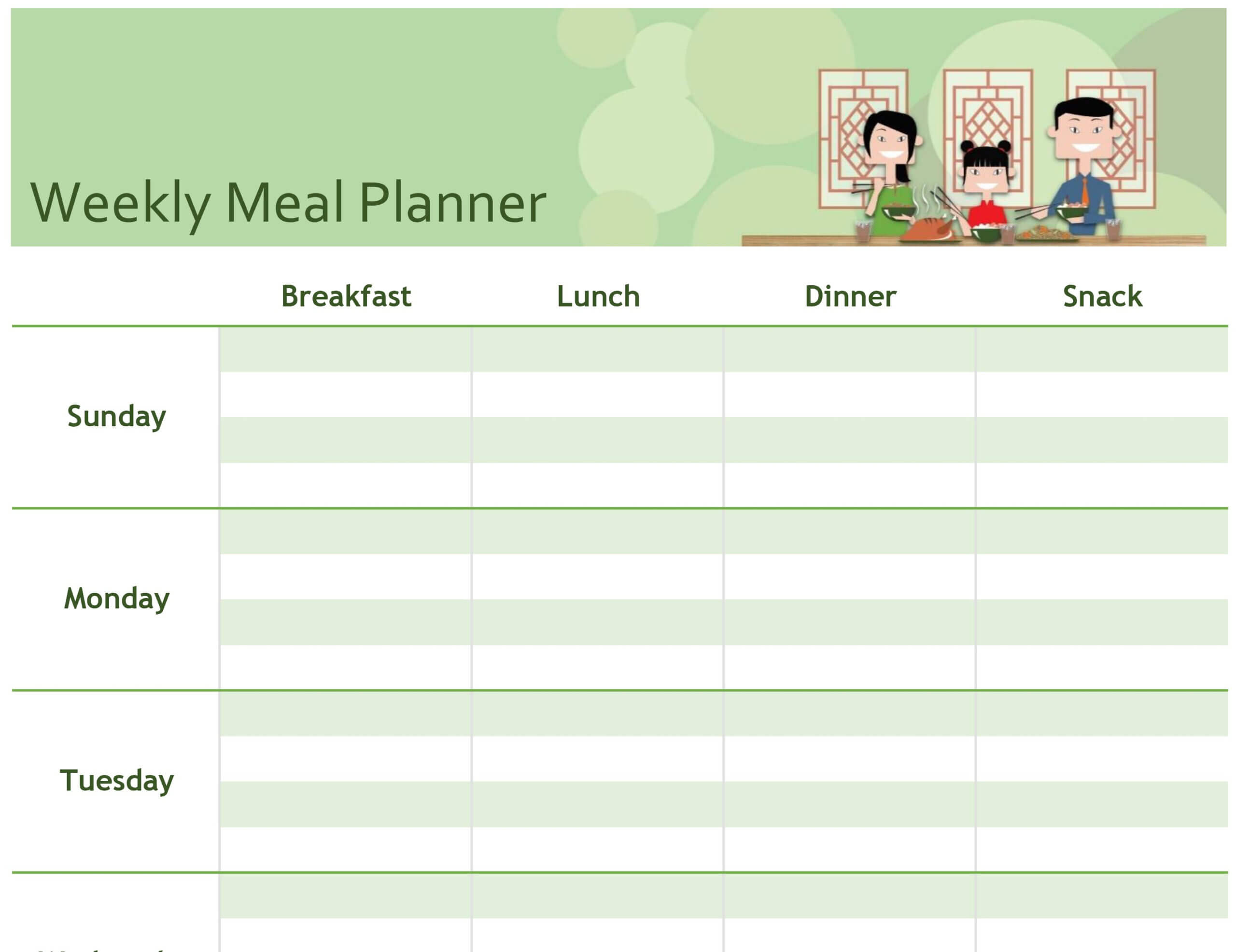 Simple Meal Planner With Weekly Meal Planner Template Word