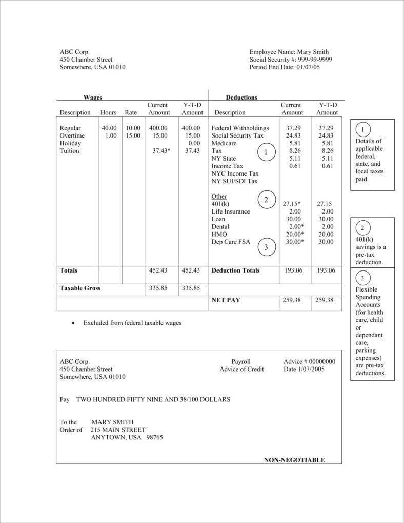 Simple Pay Stub – Colona.rsd7 Pertaining To Blank Pay Stub Template Word