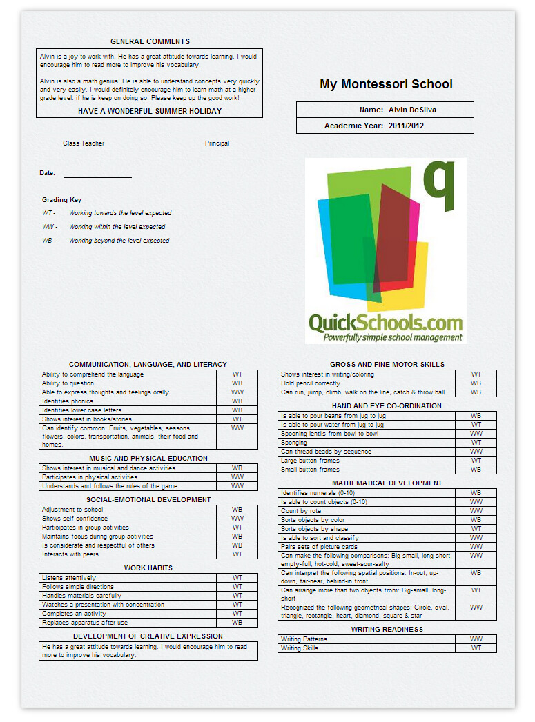 Skills Based Report Cards For Montessori Schools | School Pertaining To Summer School Progress Report Template