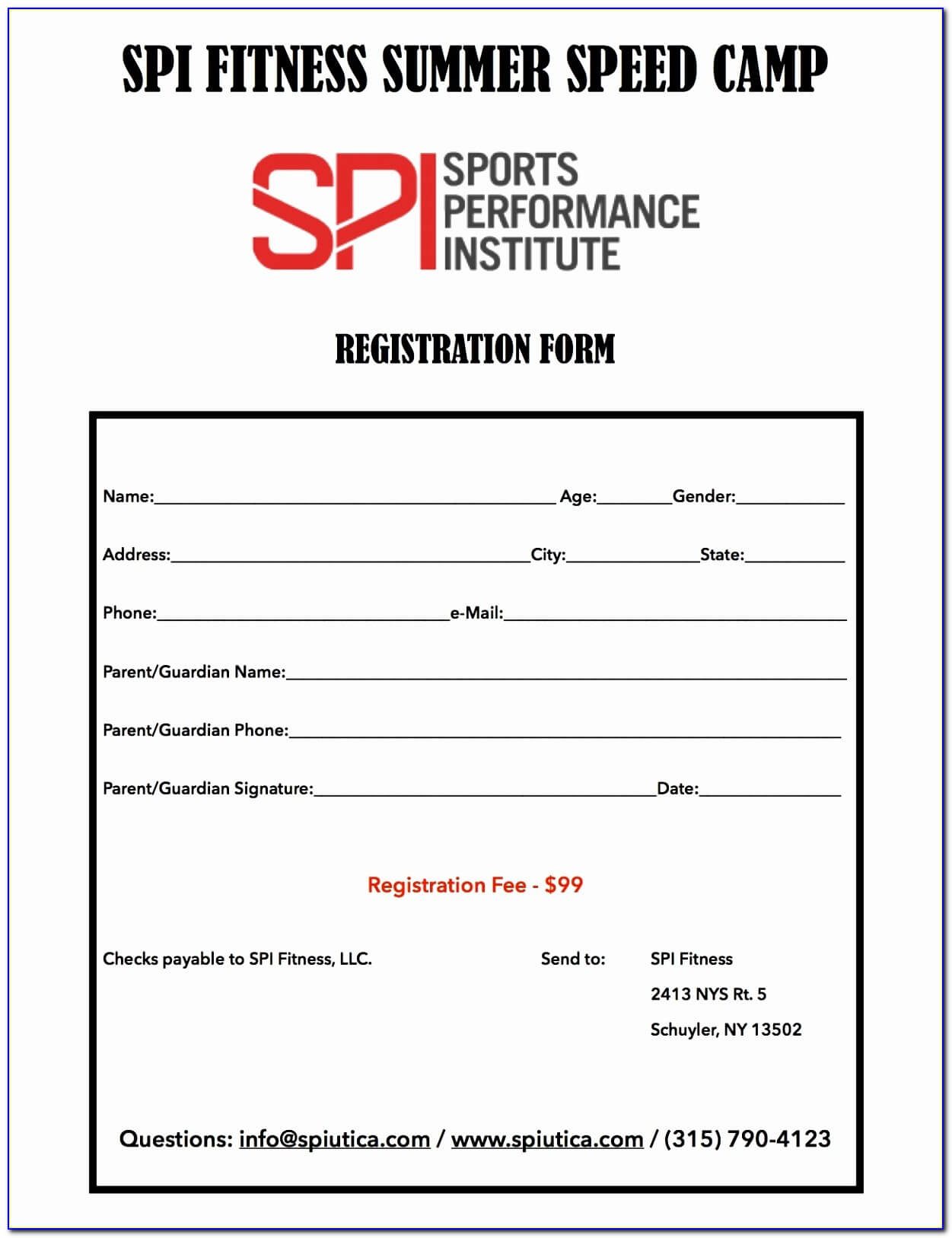 Spi Fitness Utica Speed Camp Registration Form Simple Intended For Camp Registration Form Template Word