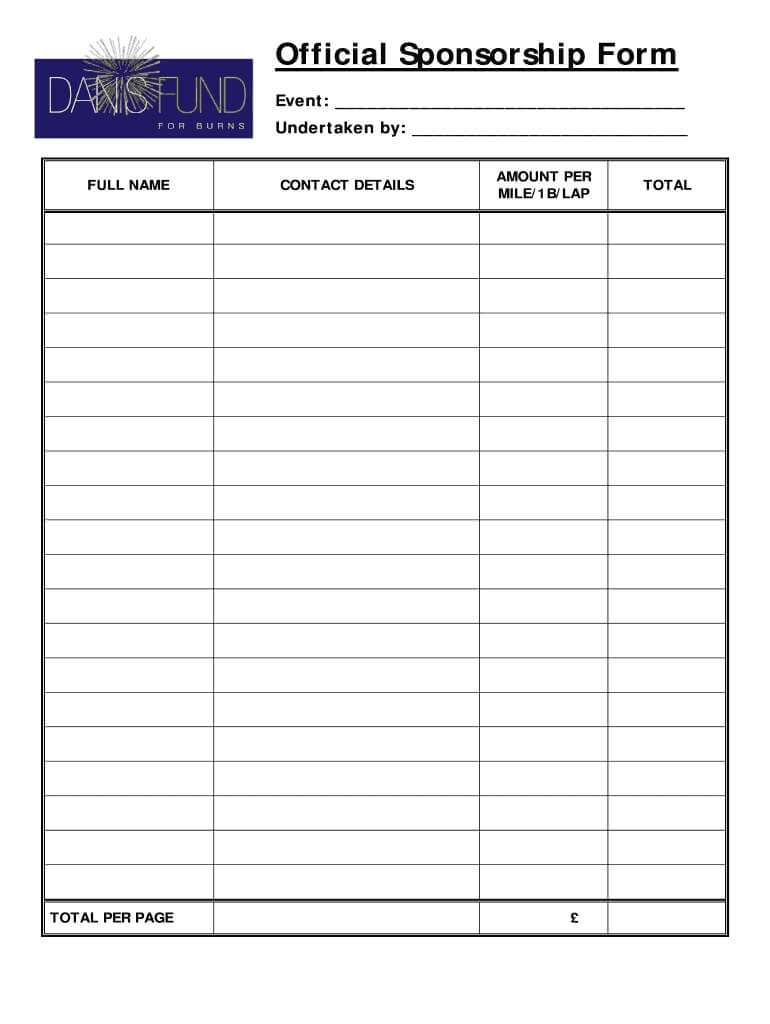 Sponsor Form Templates - Fill Online, Printable, Fillable Pertaining To Blank Sponsorship Form Template