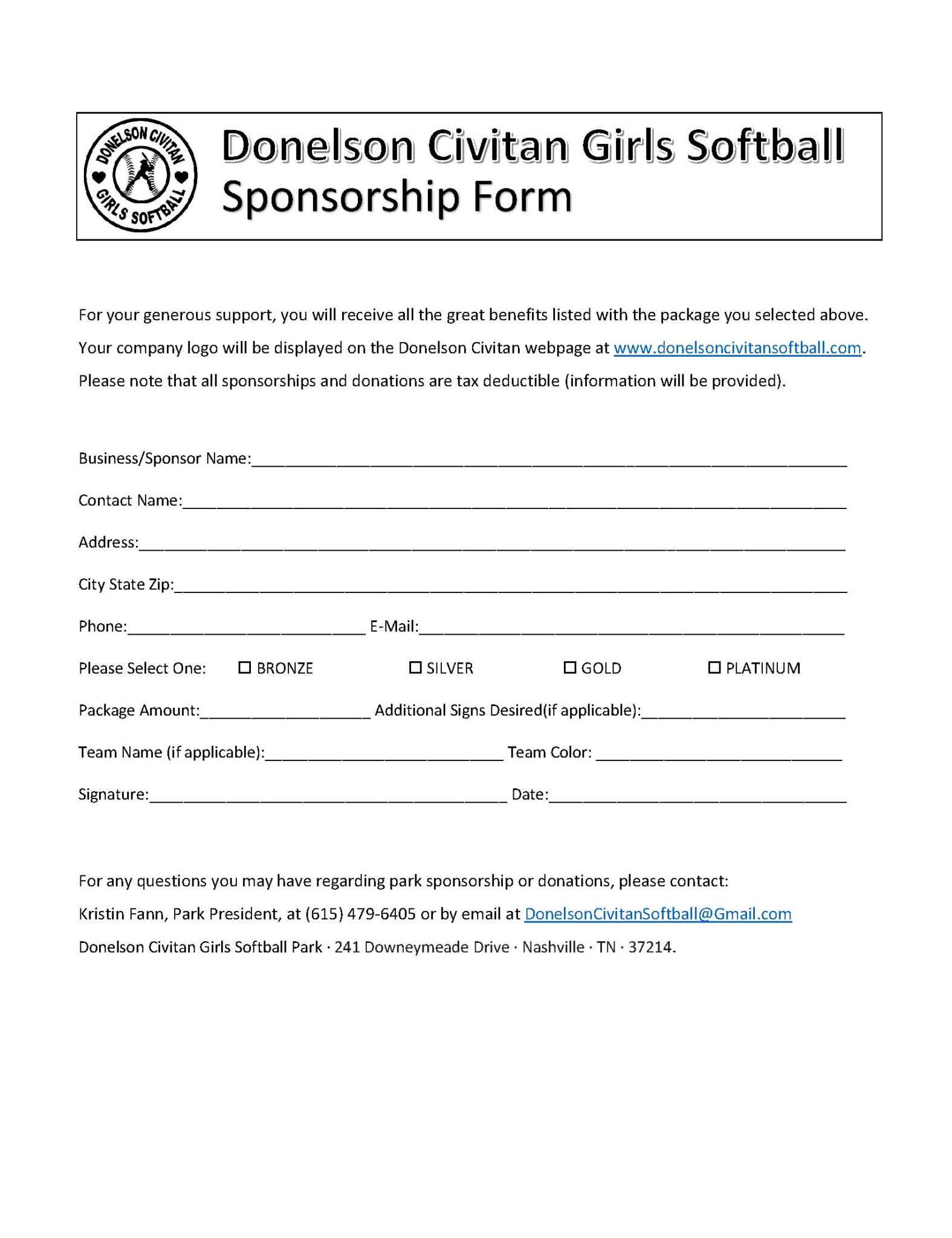 Sponsor Forms Templates Free ] Template Sponsorship Form Inside Blank