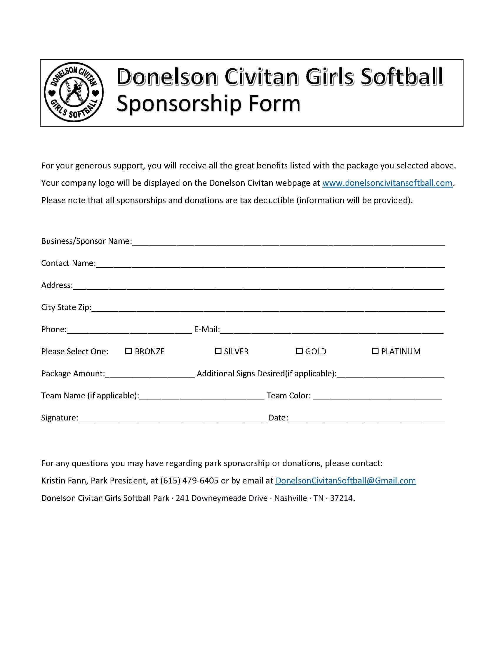 Sponsor Forms Templates Free Template Sponsorship Form Pertaining