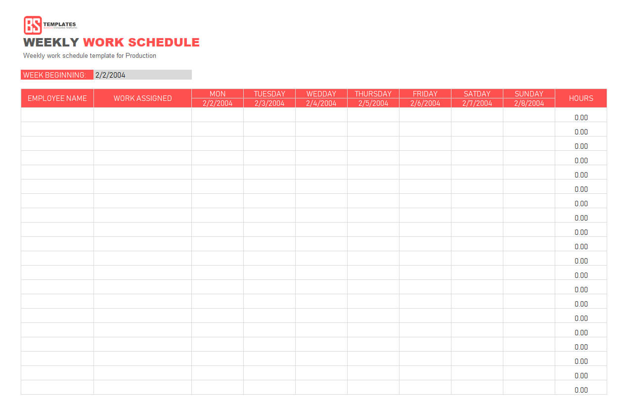 Spreadsheet Weekly Work Schedule Templates Employee Template Regarding Blank Monthly Work Schedule Template
