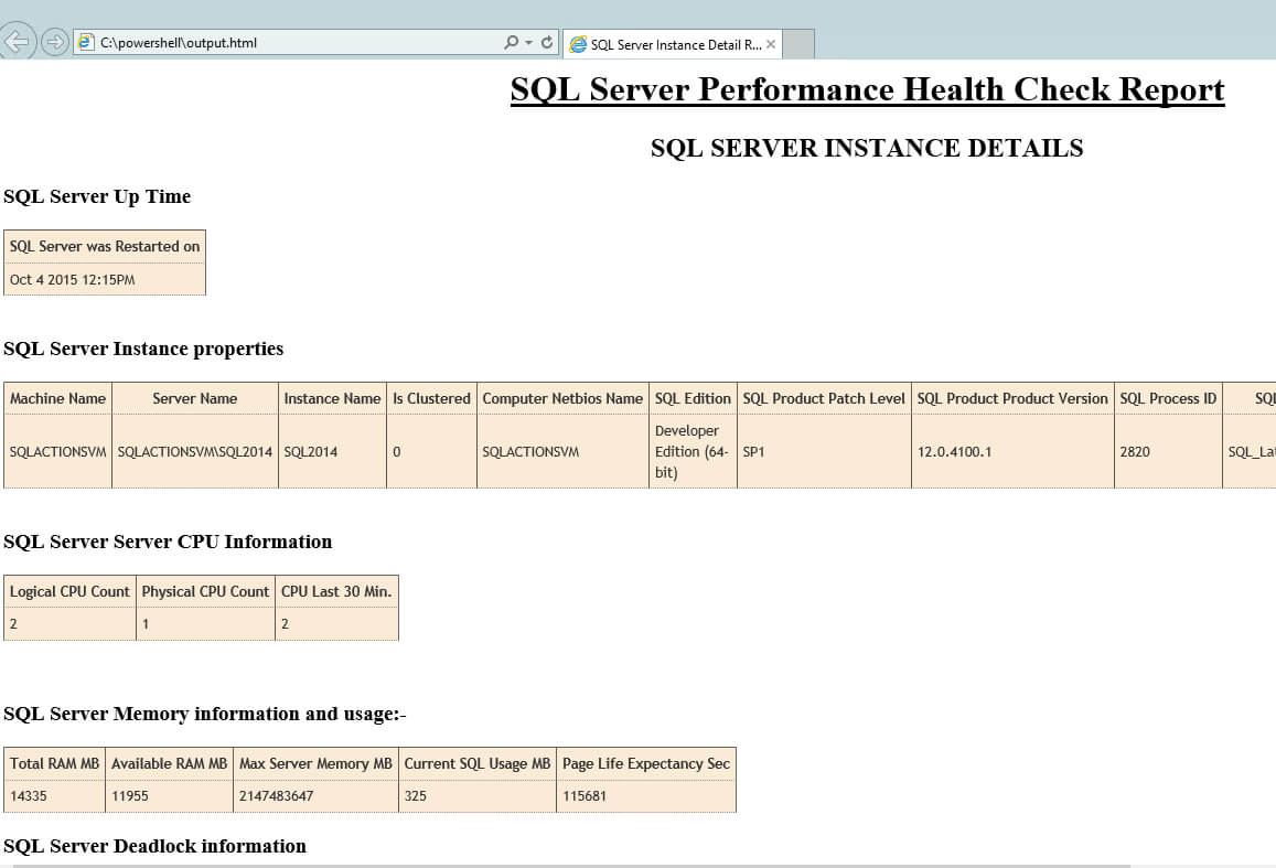 Sql Server Health Check Using Powershell And T Sql In Sql Server Health Check Report Template