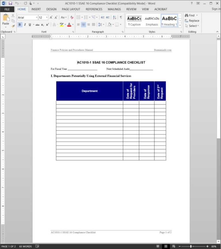 Ssae 16 Report Template