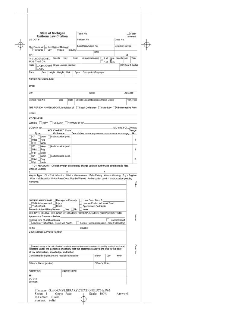 State Of Michigan Uniform Law Citation – Fill Online Pertaining To Blank Speeding Ticket Template
