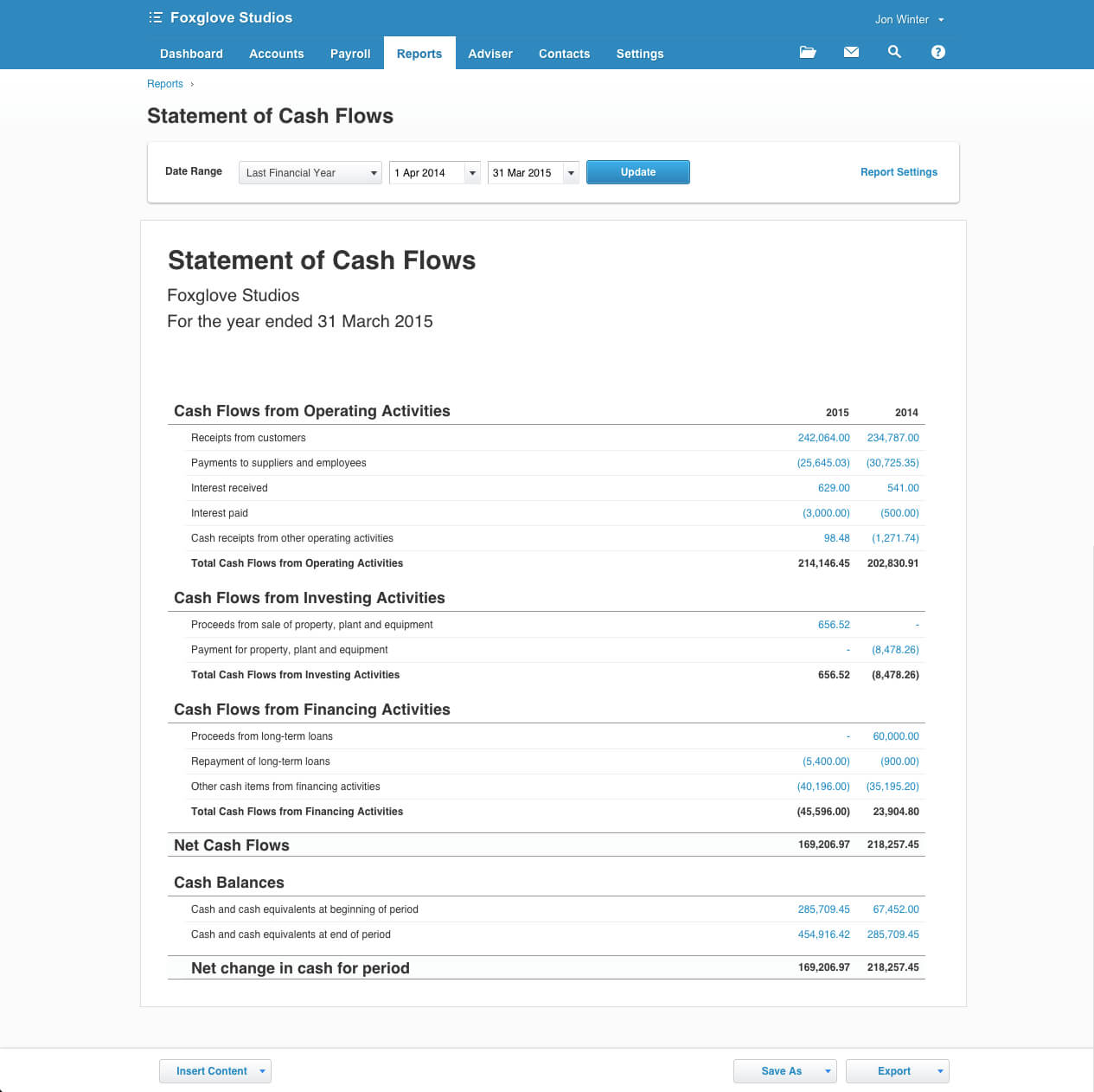 Statement Of Cash Flows For Business | Xero Blog Intended For Cash Position Report Template