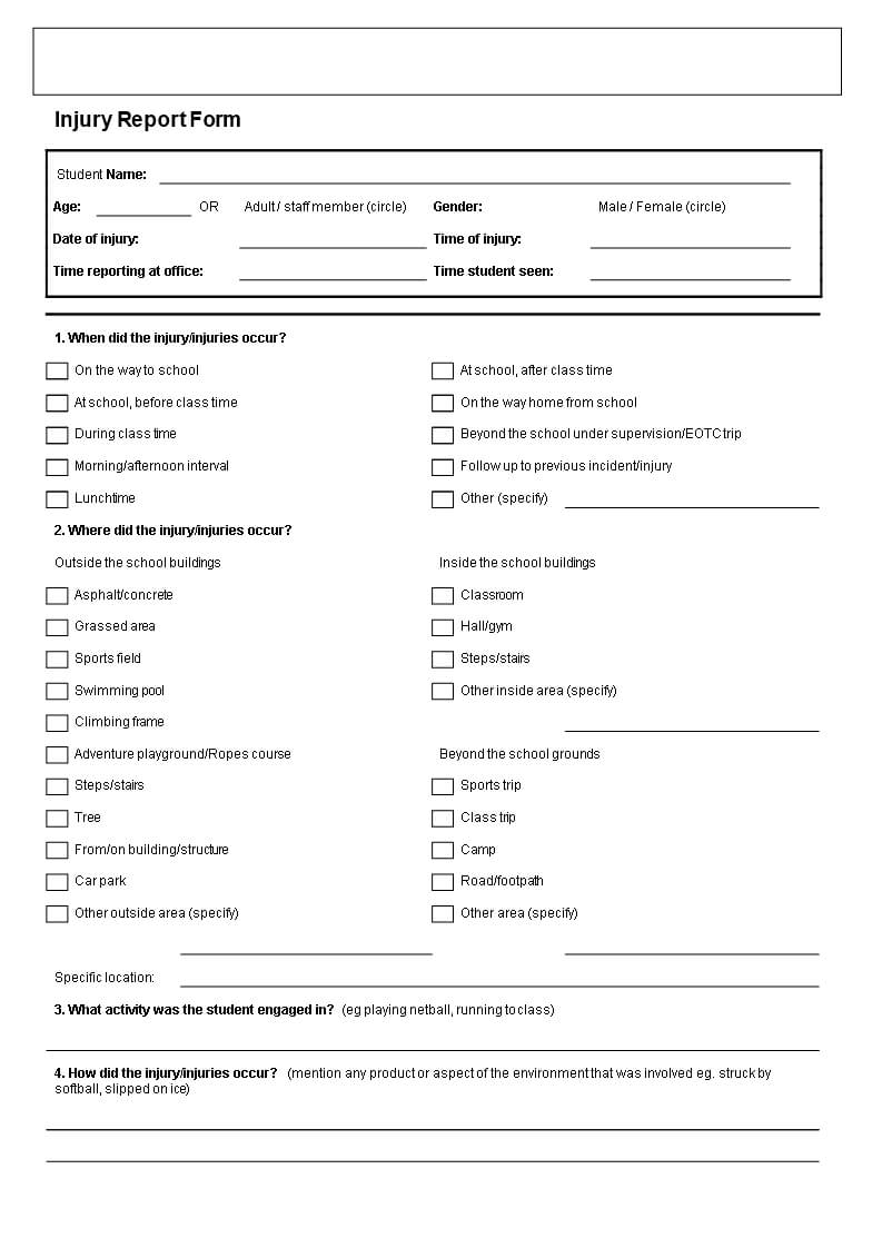 Student Injury Incident Report | Templates At Throughout School Incident Report Template