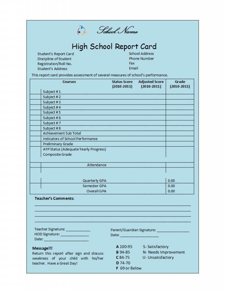 Student Report Template With High School Report Card Template