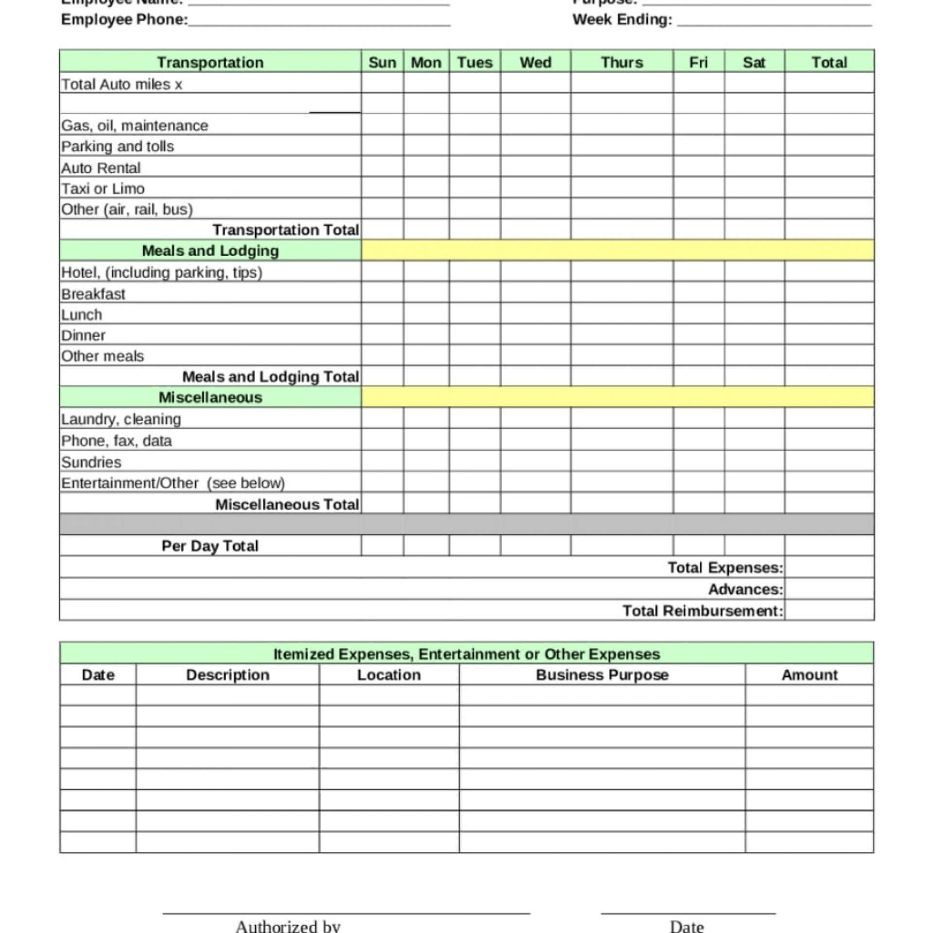 free printable business expense sheet