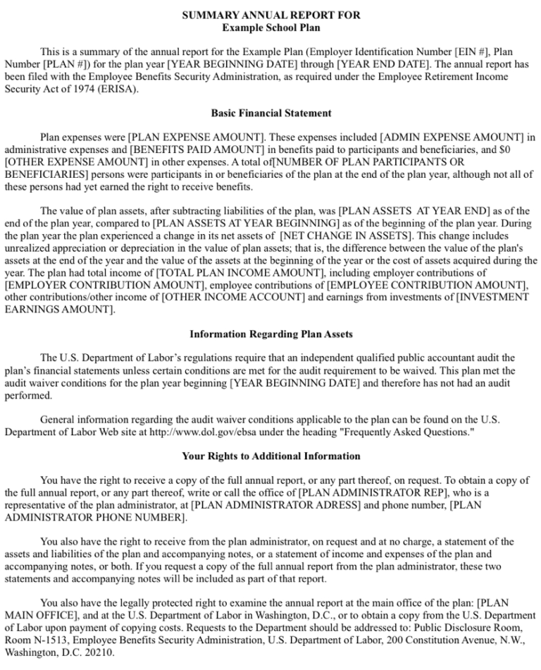 Summary Annual Report Sample Emplate 401K Cover Letter Erisa Inside 