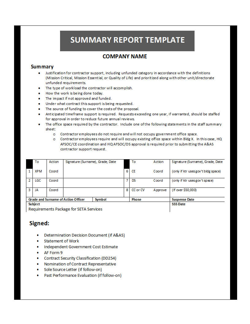 Summary Report Template With Project Analysis Report Template