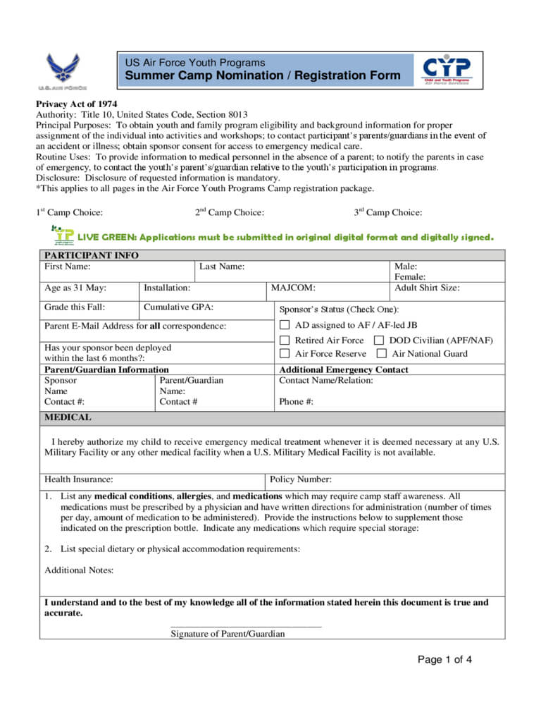 Summer Camp Registration Form - 2 Free Templates In Pdf Inside Camp Registration Form Template Word
