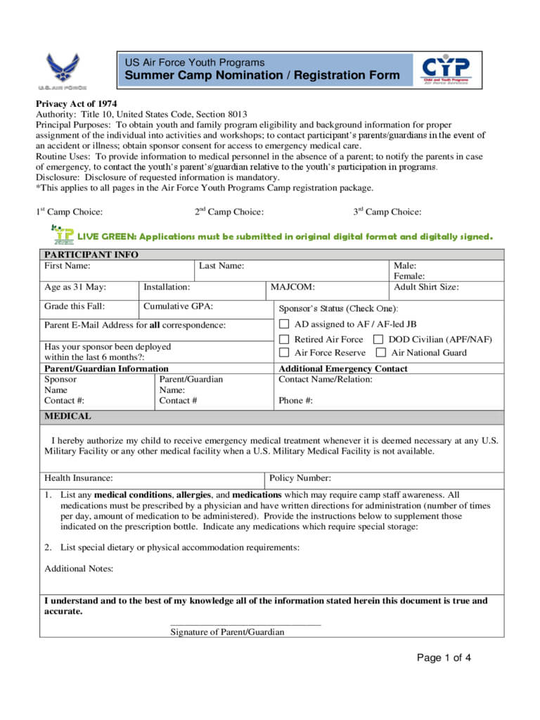 Summer Camp Registration Form – 2 Free Templates In Pdf Inside Camp Registration Form Template Word