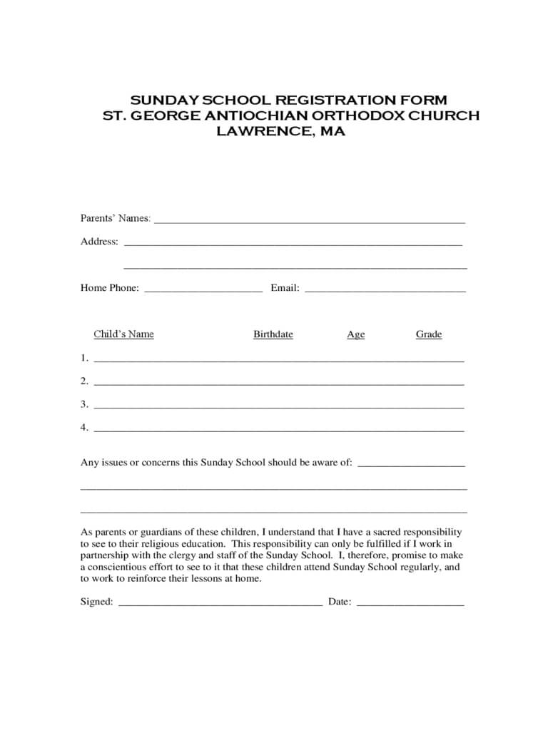 Sunday School Registration Form – 2 Free Templates In Pdf Regarding Registration Form Template Word Free