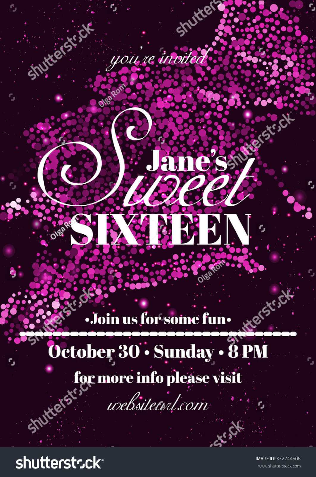 Sweet Sixteen Glitter Party Invitation Flyer Stock Vector For Sweet 16 Banner Template