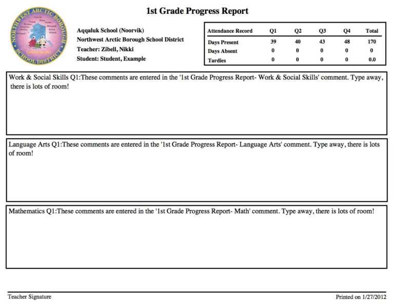 Student Grade Report Template