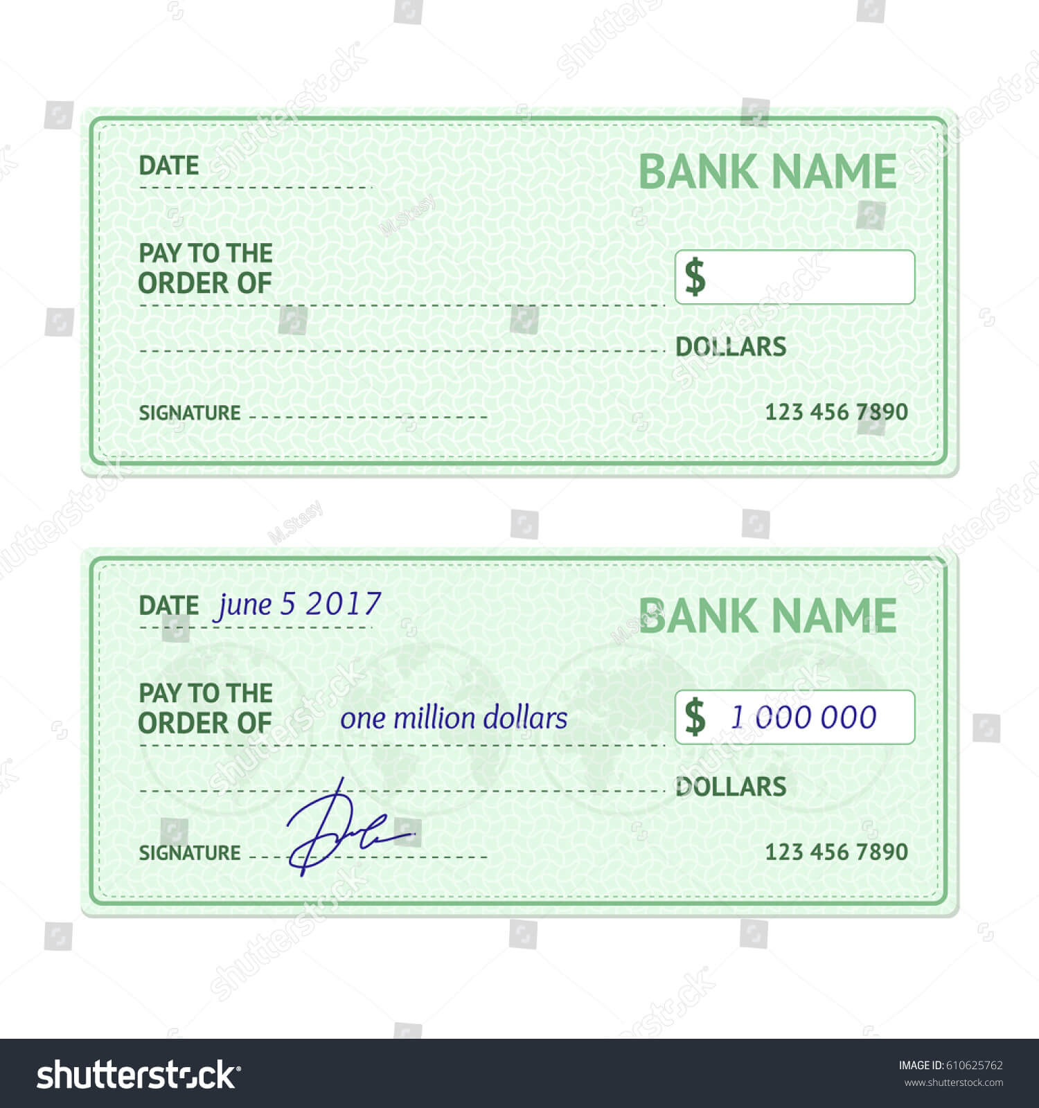 Template Blank Classic Bank Check Business Stock Vector Throughout Blank Business Check Template