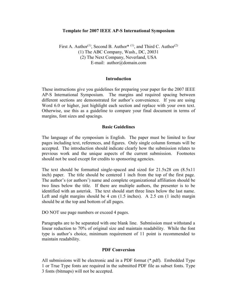 Template For 2005 Ieee Ap S International Symposium With Ieee Template Word 2007