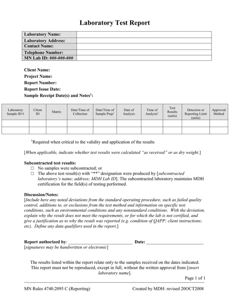 Test Result Report Template Best Sample Template