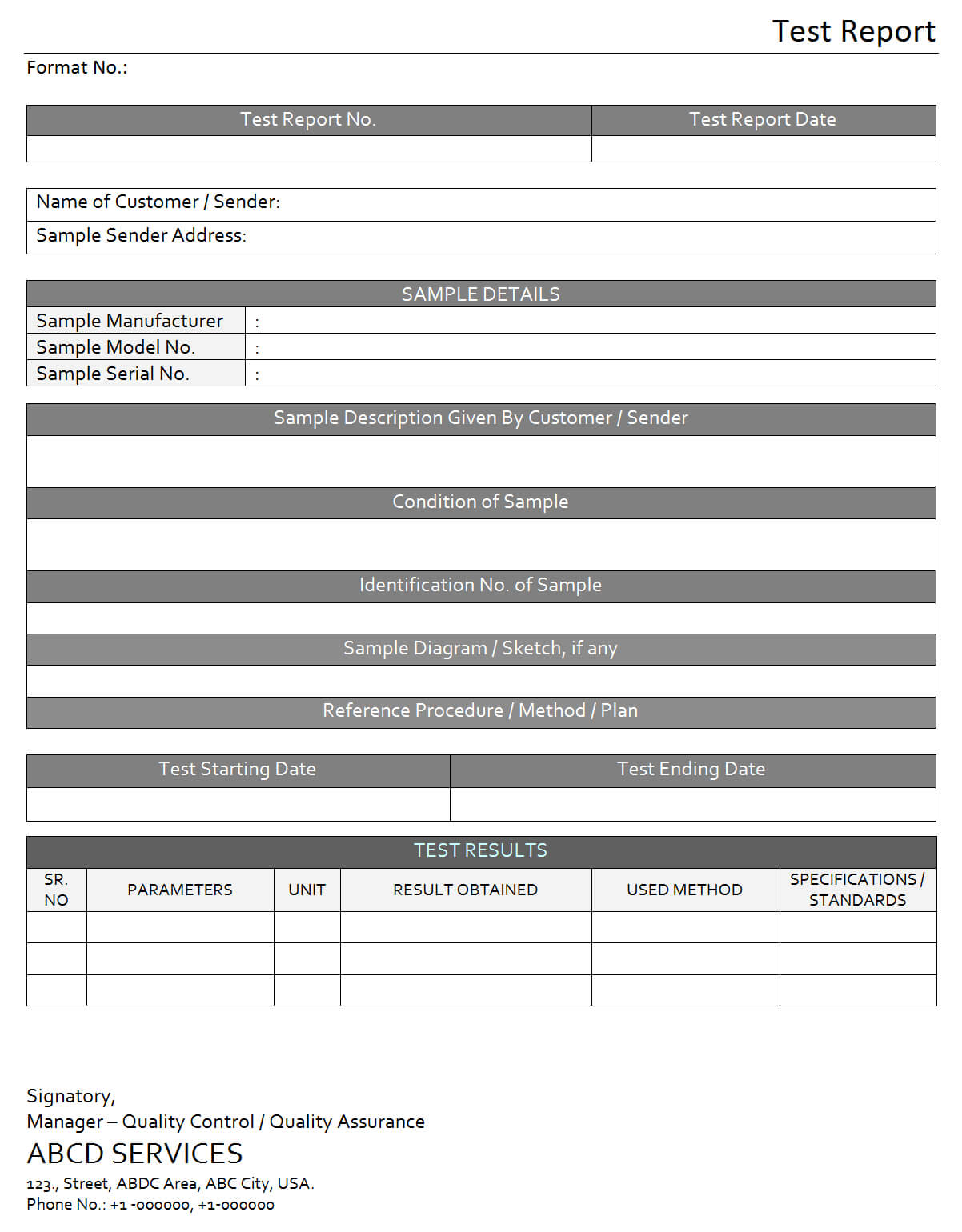 Test Report For Laboratory – For Test Result Report Template