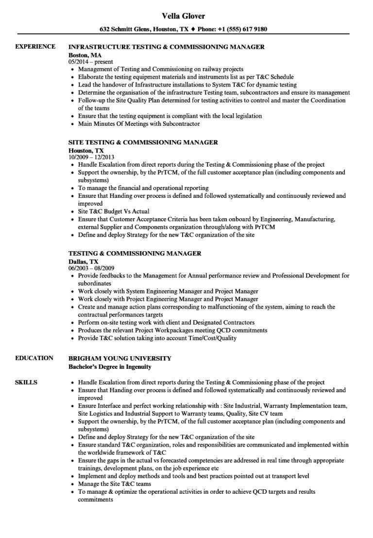 Testing Commissioning Resume Samples Velvet Jobs Throughout Megger