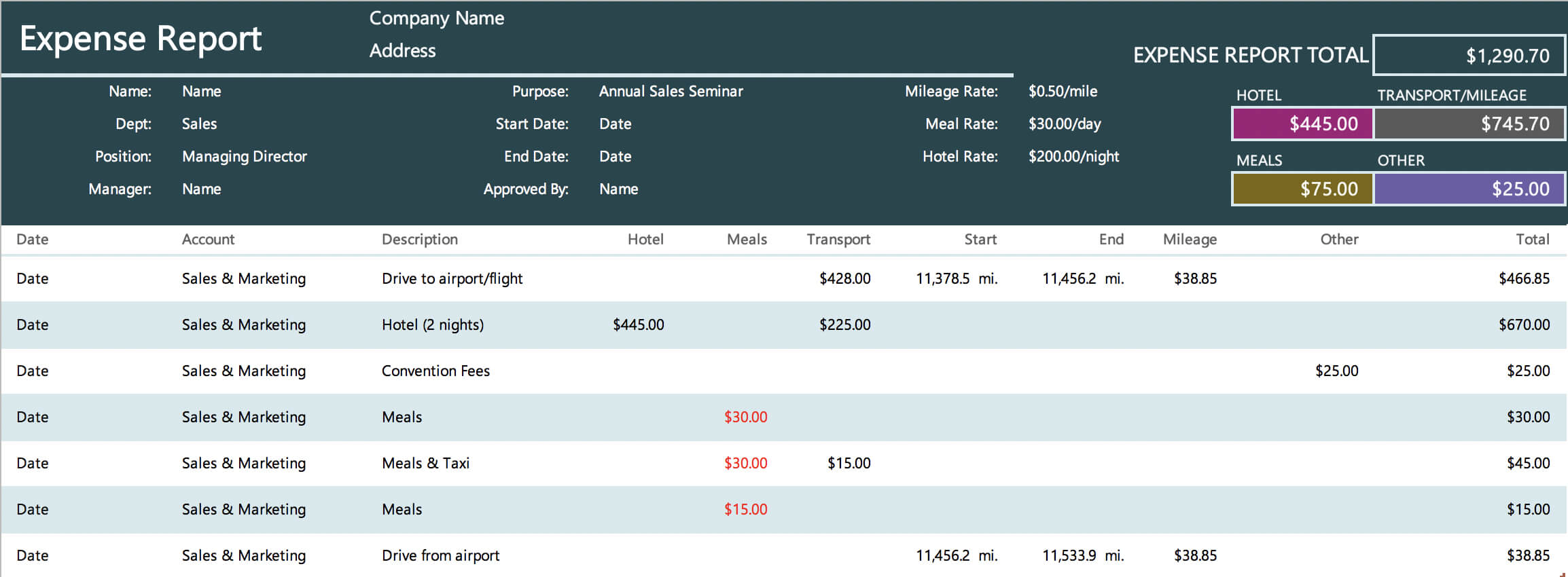 microsoft expense report template