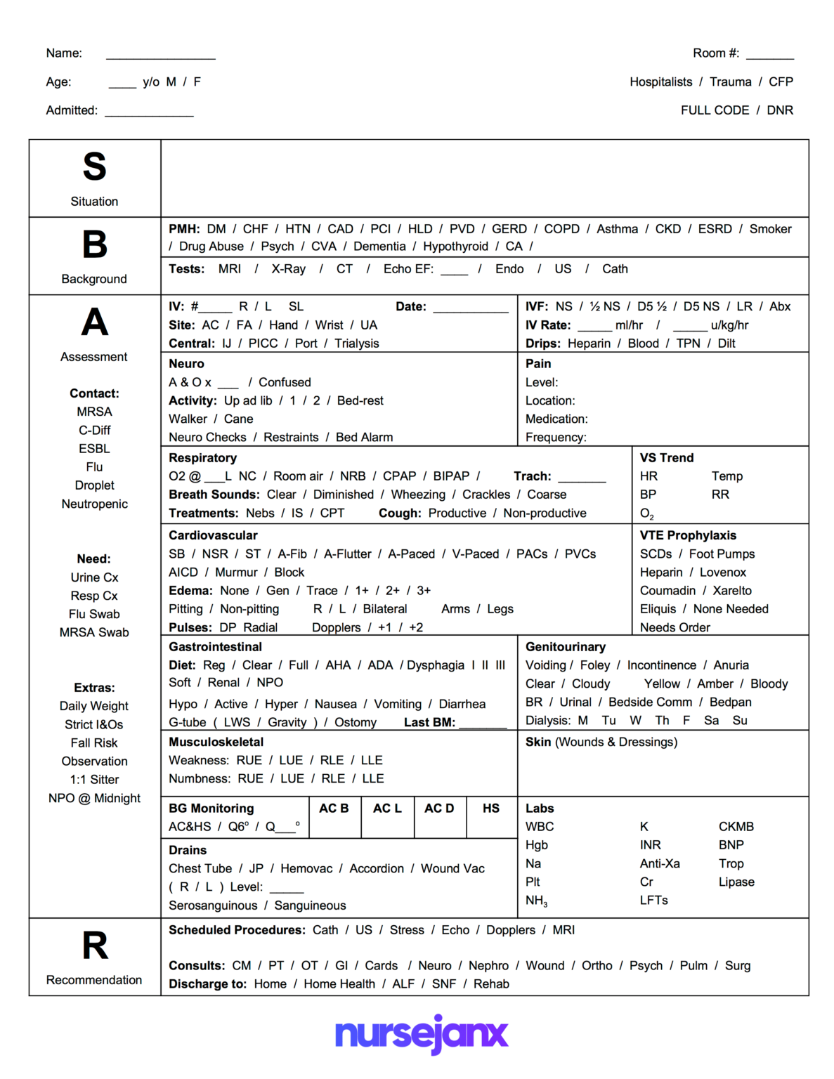 The Best Sbar & Brain Free Nursing Report Sheets & Templates intended
