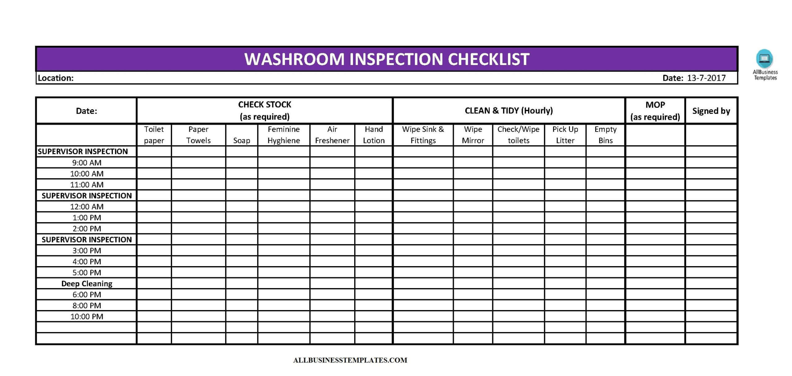 Toilet Cleaning Checklist Excel | Templates At With Regard To Blank Cleaning Schedule Template