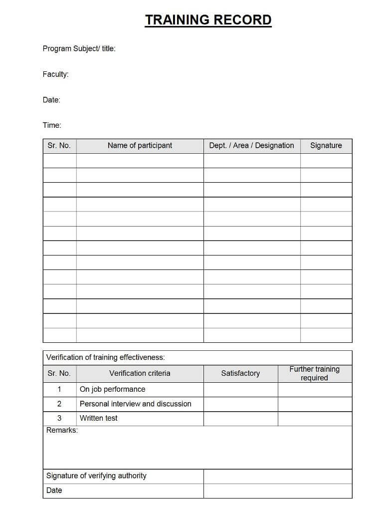 Training Record Format – For Training Feedback Report Template