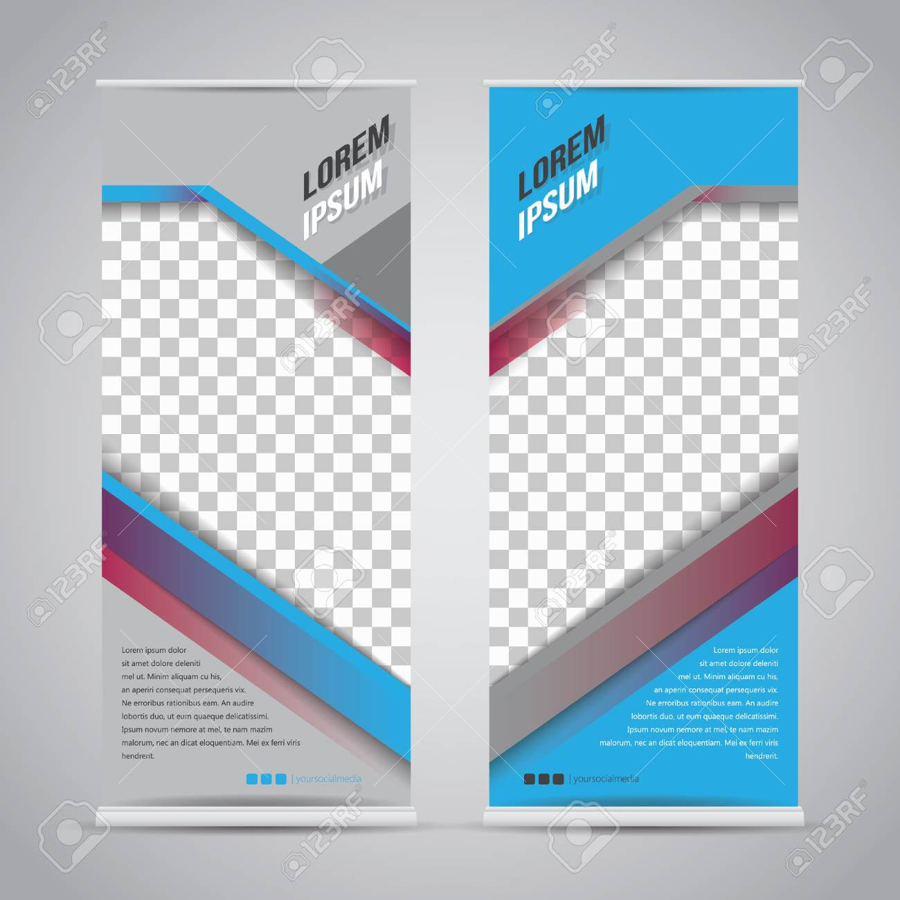 Twin Blue Roll Up Banner Stand Design Template Throughout Banner Stand Design Templates