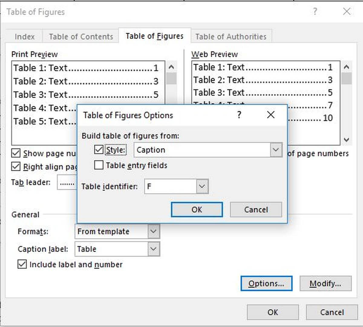 Two Ways To Generate A List Of Tables In A Word Document In Word 2013 Table Of Contents Template