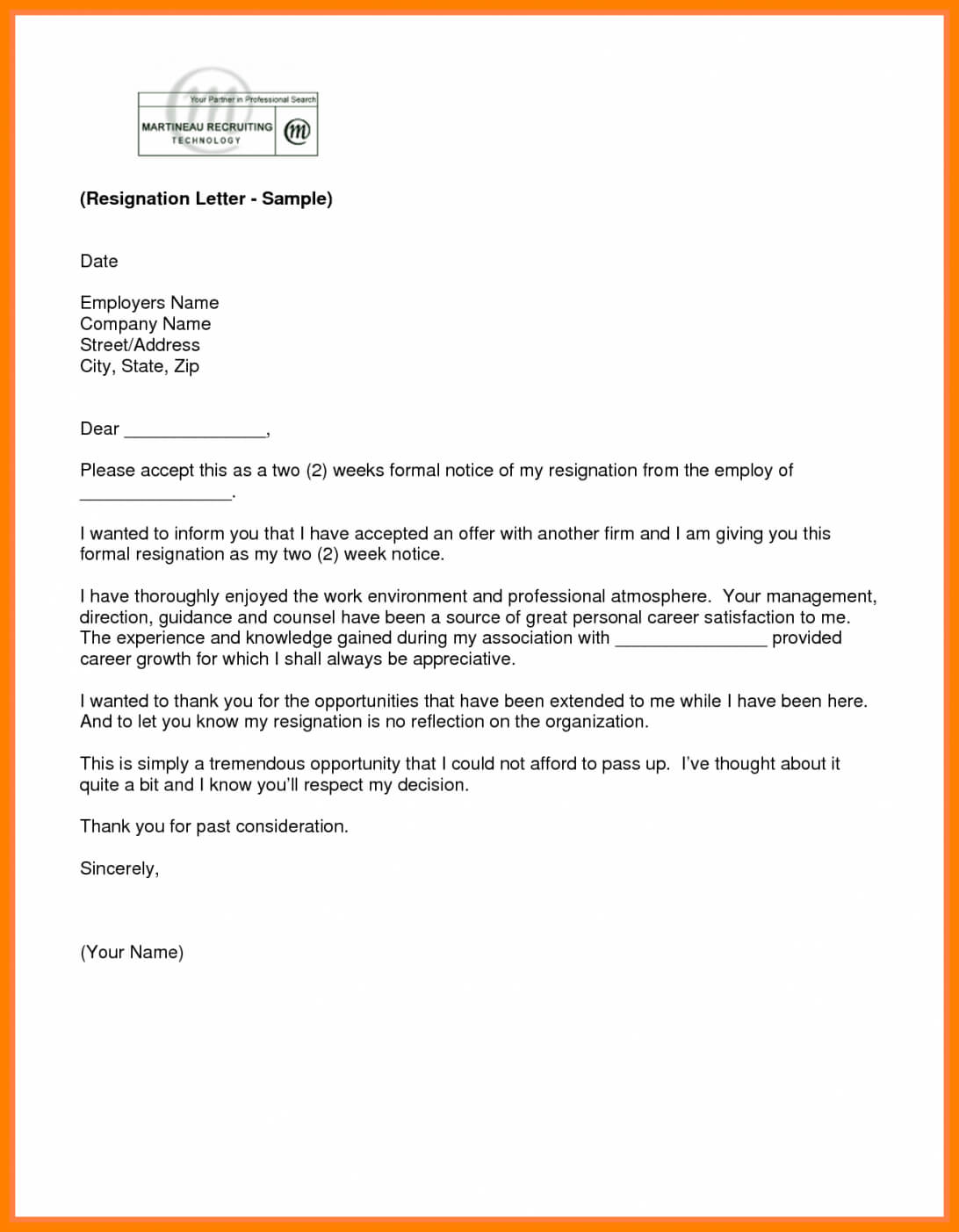 Two Weeks Notice Letter 2 Email Subject Template Short Week Inside Two Week Notice Template Word
