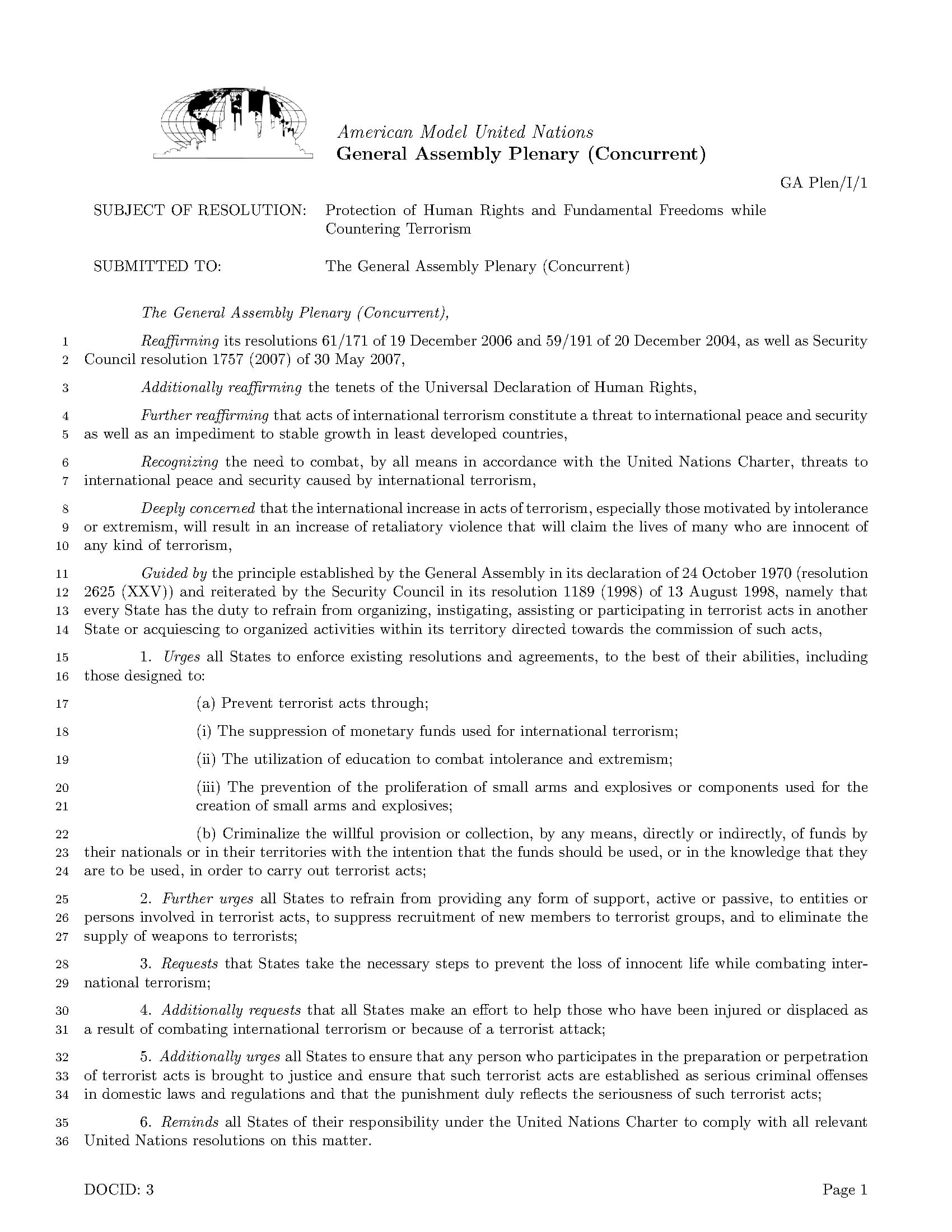 United Nations Documents – Amun Within Rapporteur Report Template
