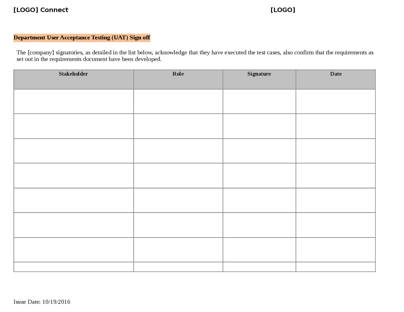 Uat Sign Off Template