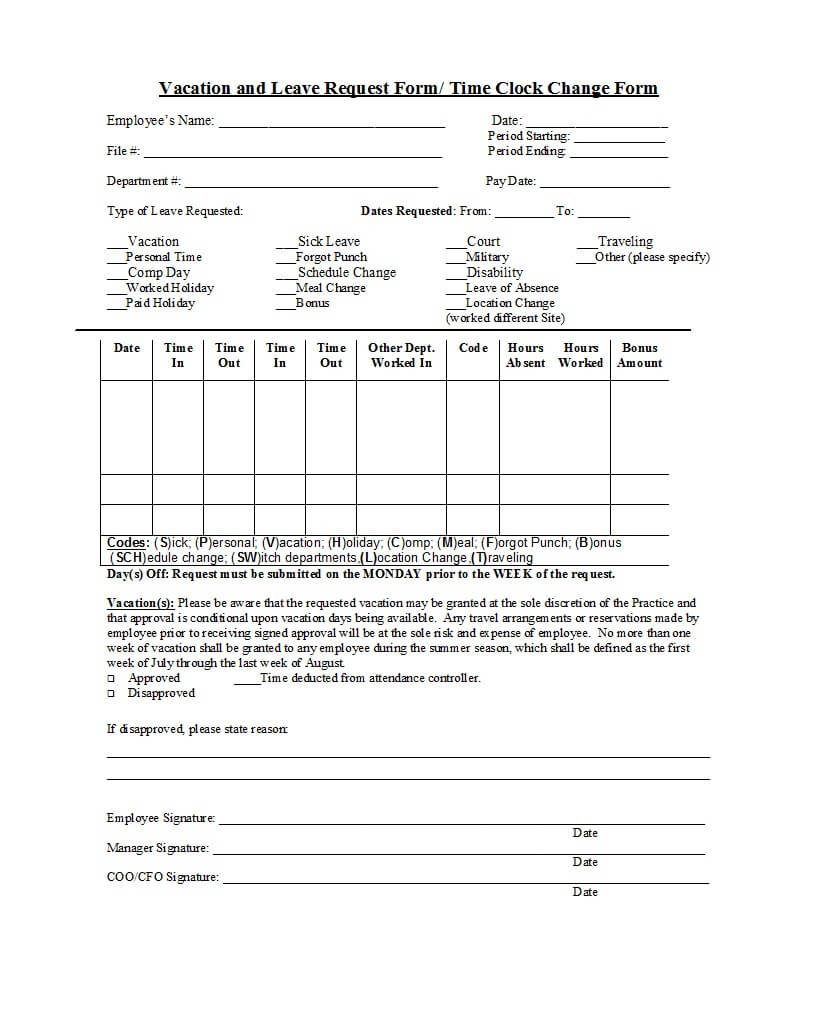 Vacation Request Form Example Professional Employee Forms Inside Travel Request Form Template Word