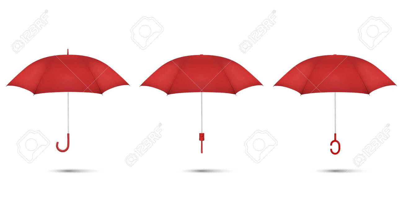 Vector 3D Realistic Render Red Blank Umbrella Icon Set Closeup.. With Blank Umbrella Template