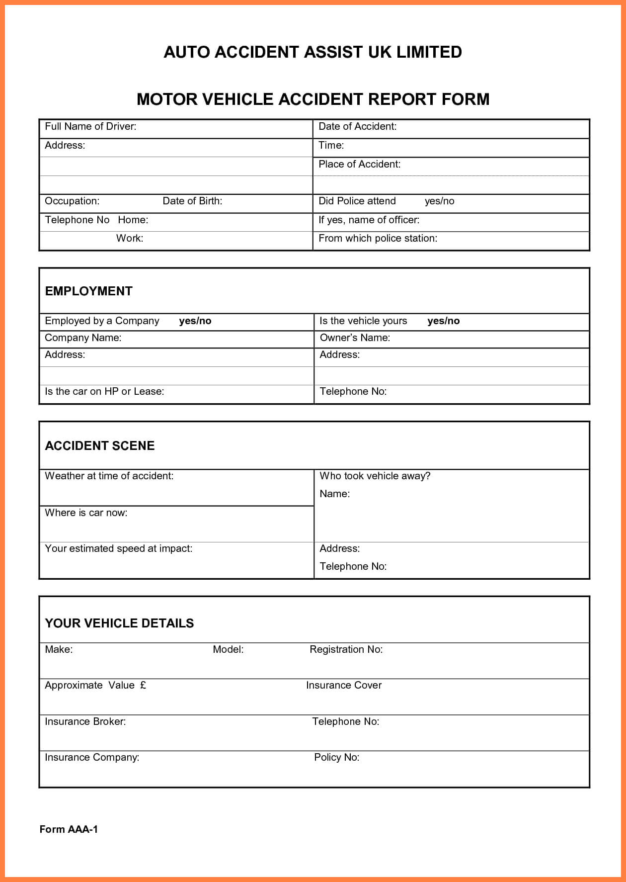 Vehicle Accident Report Form Template – Business Form Letter Inside Motor Vehicle Accident Report Form Template