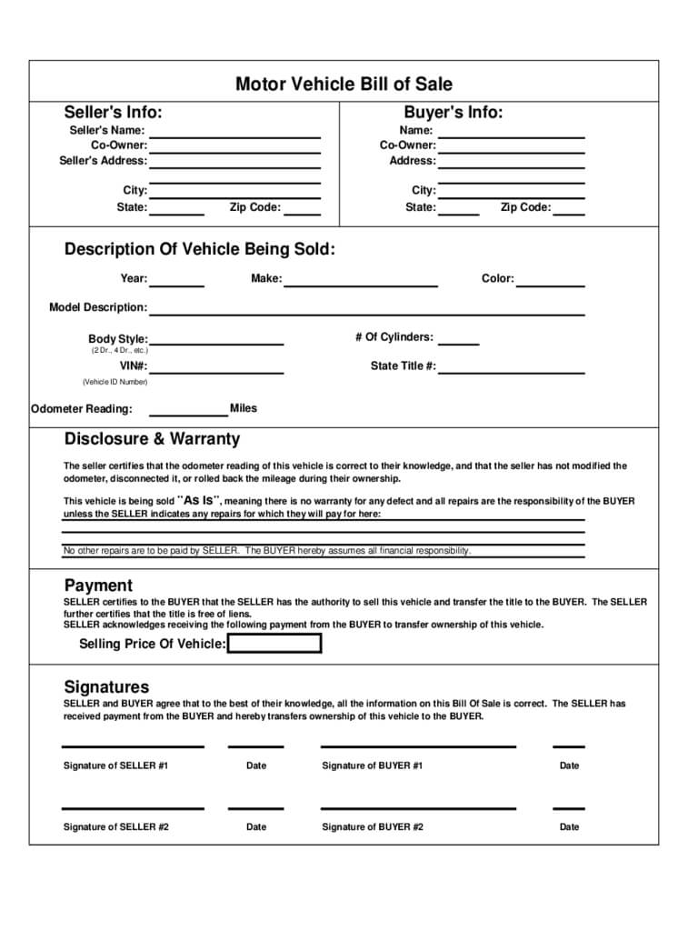 Vehicle Bill Of Sale Form – 86 Free Templates In Pdf, Word Pertaining To Car Bill Of Sale Word Template