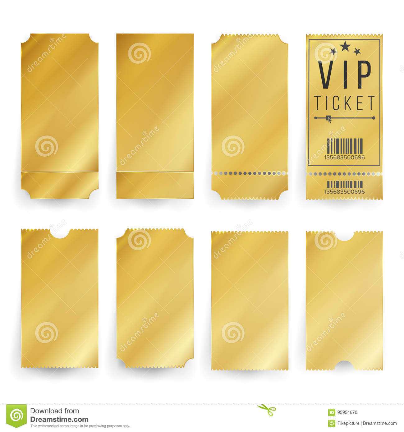 Vip Ticket Template Vector. Empty Golden Tickets And Coupons For Blank Train Ticket Template