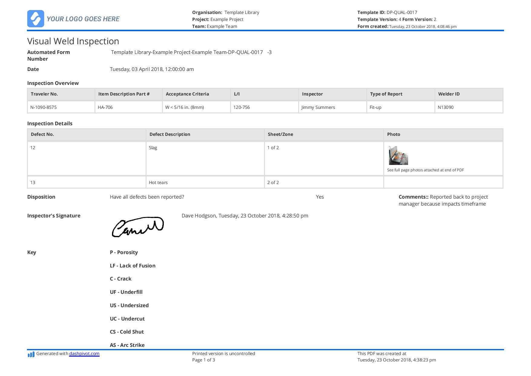 Visual Weld Inspection Template – Better Than Pdf And Excel Inside Welding Inspection Report Template