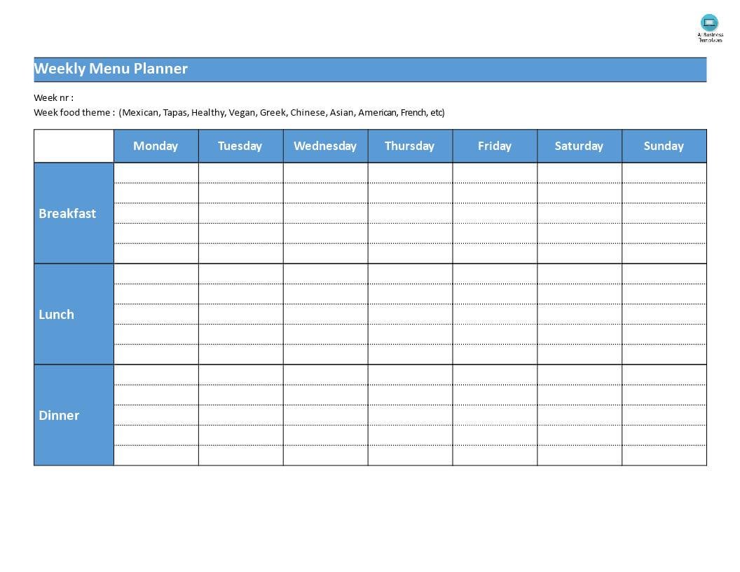 Weekly Menu Template Templates Printable Free Planner With Blank Html Templates Free Download