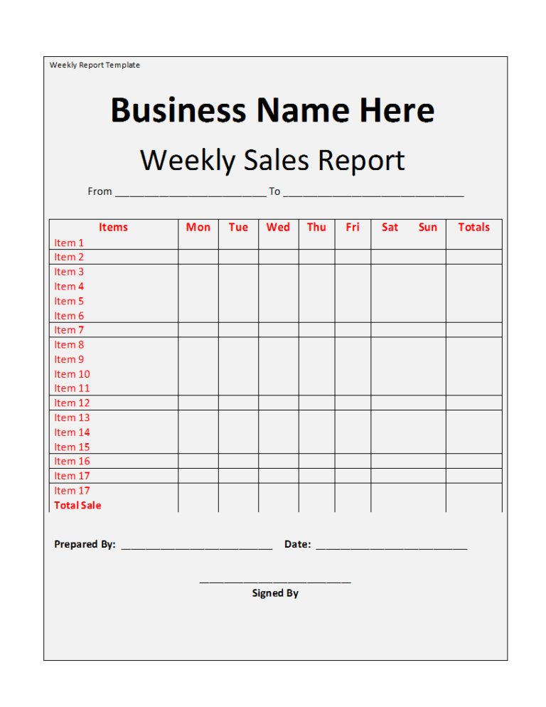 Marketing Weekly Report Template