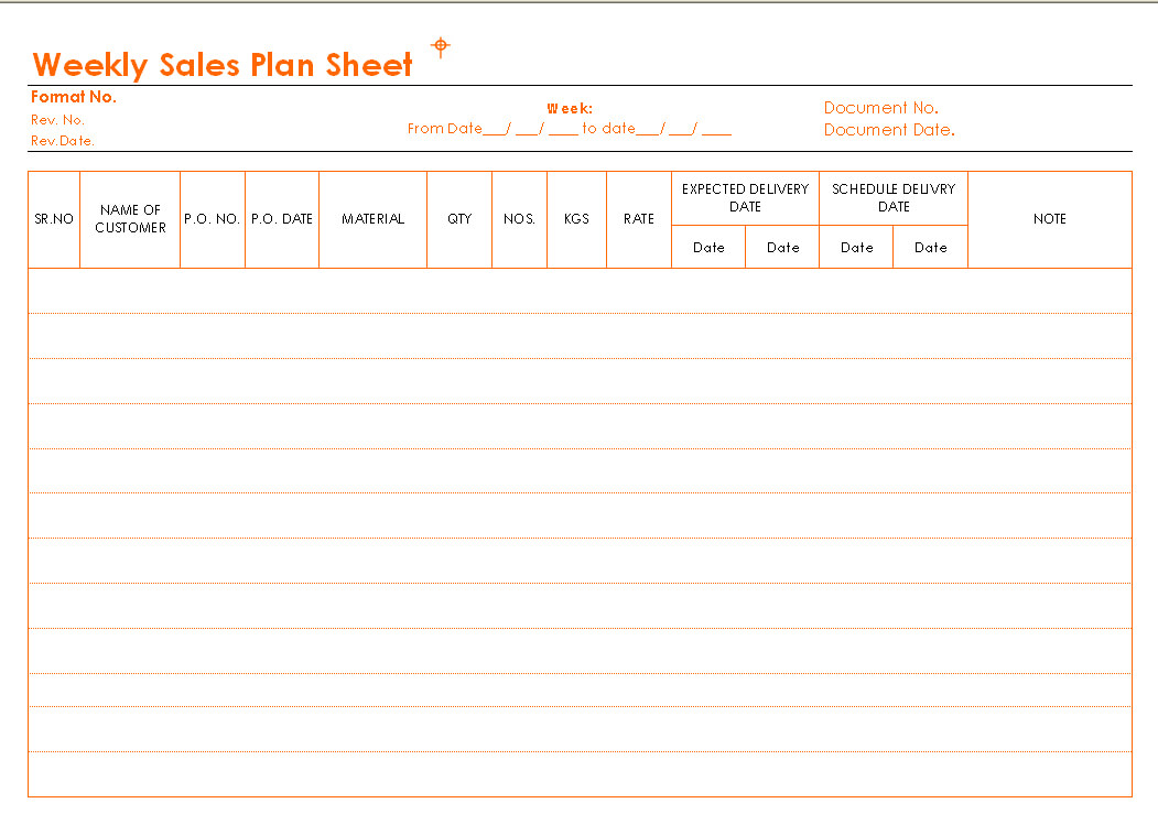 Weekly Sales Plan Sheet Format In Sales Visit Report Template Downloads