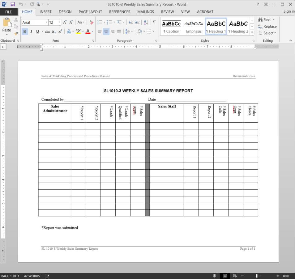 Weekly Sales Summary Report Template | Sl1010 3 Regarding Template For Summary Report