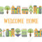 Welcome Home Banner Template With Cute Hand Drawn Public Buildings,.. Intended For Welcome Banner Template