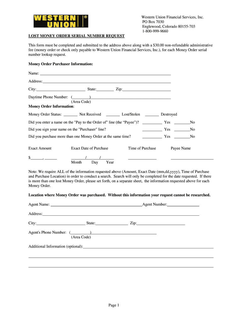 Western Union Form - Fill Online, Printable, Fillable, Blank Inside Blank Money Order Template